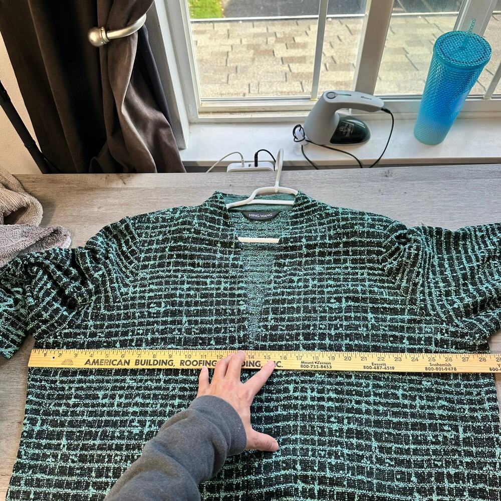 Ming Wang Black and Teal Patterned Tweed Jacket - Picture 11 of 12